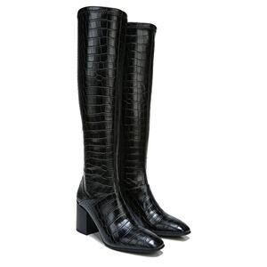 New Franco Sarto‎ Tribute Leather Knee High Wide Calf Boots Black Crocodile 7M